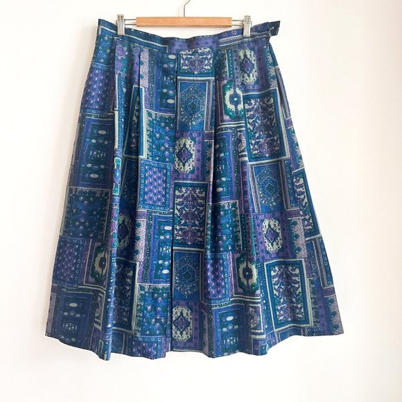 Vintage geiger Paisley Print Pleated Wool Midi Skirt 46/L - Picture 1 of 8